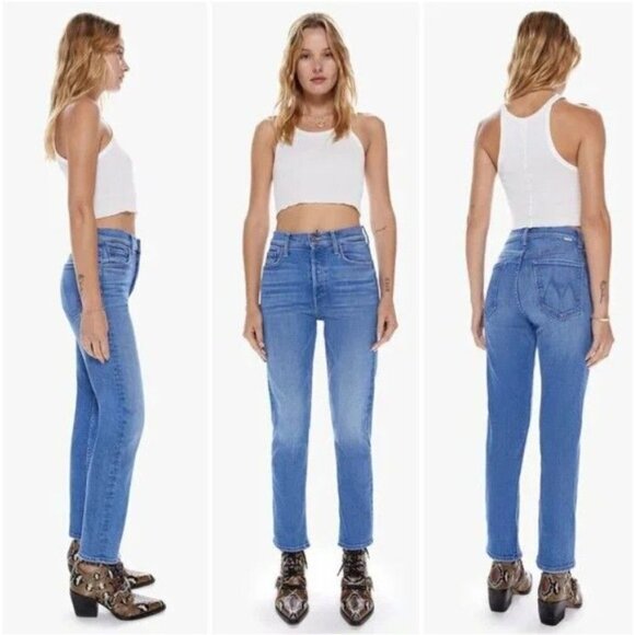 MOTHER The Tomcat High Rise Straight Leg Button Fly Jeans in Layover Size 33 NWT - Picture 1 of 6